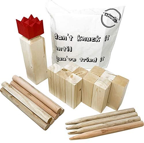 Kubb - Gioco da lancio a tutta altezza, motivo scacchi vichingo in una pratica borsa per il trasporto
