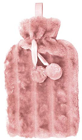 Bouteilles d'eau chaude avec couverture hiver chaud en peluche douce, 1,8 L grande capacité, dessin animé mignon sac d'eau chaude épaissie chauffe-mains anti-déflagrant (Rose)