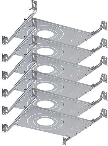 TORCHSTAR New Construction Montageplatte, 3/4/6 Zoll Einbauleuchten Kit, ausziehbare Kleiderbügelstangen, flaches Einbauleuchtengehäuse mit flexiblem Griff, 6 Stück