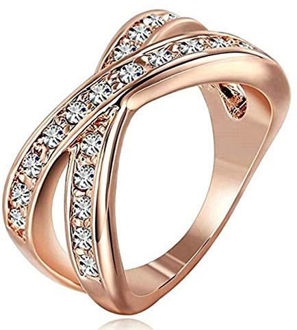 Bishilin Jewelry Cross Wedding Bands Gold Plated Rose Gold Ring for Women Girls Size J 1/2