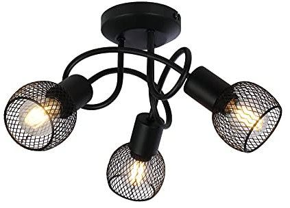 UKEW Modern 3 Way Ceiling Lights - Black Mesh Semi Flush Crossover LED Compatible E14 G45 Golfball Bulb Fitting - Suitable for Kitchen Bedroom Living Room