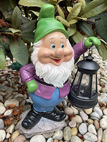 Gnome outdoor statue Garden Ornament Large glow in the dark garden Gnomes Solar Glow Sculpture Moon ligting Decorative Resin Figurine Home Decor GIFT (30.5cm Green Hat Solar)