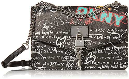 DKNY Damen Elissa Lg Shoulder B Schultertasche, Schwarzer Graffiti