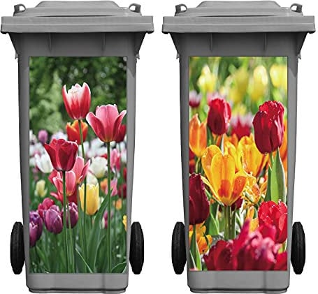 2 Pieces Tulip Wheelie Bin Stickers Self-Adhesive Wheelie Dustbin Tulip Covers Decorative Flower Decals for Indoor Outdoor House Wall, 15 x 32.28 Inches