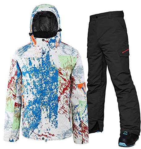 HOTIAN Herren Schneeanzug, Wasserdicht Winddicht Winter Warme Schnee Skifahren Sätze,für Wandern Klettern Isoliertes Snowboarden PM BK M