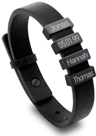 TMT personalisiertes Armband mit Namen (1-6) | schwarz braun Lederarmband Herren mit Gravur | Perfektes Geschenk für Papa Opa, Vatertagsgeschenk personalisiert und Papa Geschenk Geburtstag