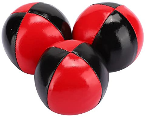 PLAYZOCO 3 Pelotas de Malabares de 63 mm, Set de 3 Pelotas Malabares con Bolsa de Transporte roja, Fácil Agarre, Revestimiento Impermeable y Acolchado ecológico, Apto para niños y Adultos, Rojo-Negro