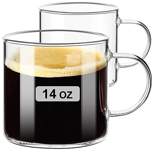 ParaCity Klare Teegläser 420ML, Kaffeegläser aus Glas 2er-Set, große Teegläser mit Henkel, Latte Macchiato Gläser, Teetasse Set für Heiß-/Kaltgetränke, Latte, Cappuccino, Tee, Saft