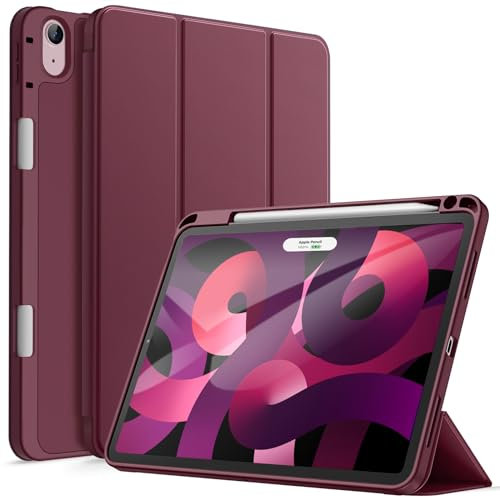 JETech Custodia per iPad Air 11 Pollici M3/M2 (2025/2024), iPad Air 5/4 (Modello 2022/2020, 5a/4a Generazione) con Portapenne, Cover Tablet Sottile con Retro in Morbido TPU (Vino Rosso)