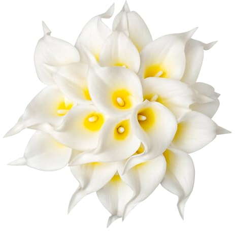 DuHouse Künstliche Calla-Lilien, fühlt sich echt an, Latex-Blumen für DIY, Hochzeit, Blumenstrauß, Party, Heimdekoration (weiß gelb)