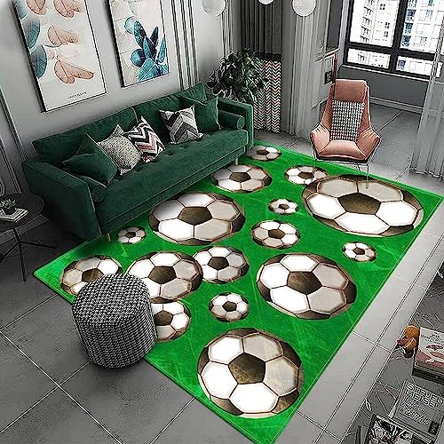 3D Fußball Auf Grünem Rasen Teppiche Für Wohnzimmer Schlafzimmer Dekor Teppich Weiche Flanell Kinderzimmer Spielbereich Teppiche Küche Korridor Esszimmer Bodenmatte 160 X 230 cm