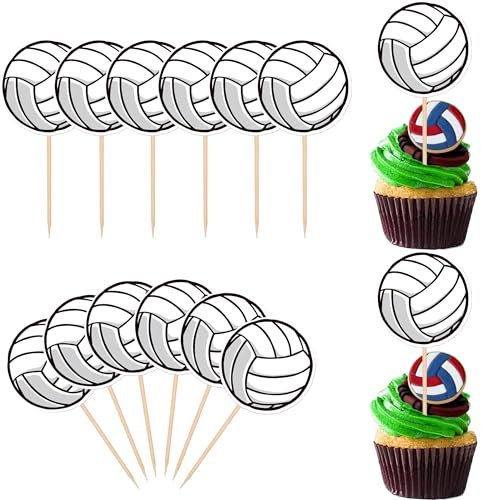 Xsstarmi Volleyball-Cupcake-Topper, Sportball, Volleyball, Spieler, Cupcake-Zahnstocher, Babyparty, Kuchendekorationen für Volleyball-Spiel, Themen-Sport, Kindergeburtstag, Party-Dekorationen, 30