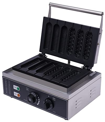 innytund Waffeleisen grill mit Antihaftbeschichtung 1500W Edelstahl Waffeleisen 50-300 ℃ Kommerzielles Waffeleisen Edelstahl Waffel mit 6 Stielwaffeln für Waffel Making und Sausage Corn Baking