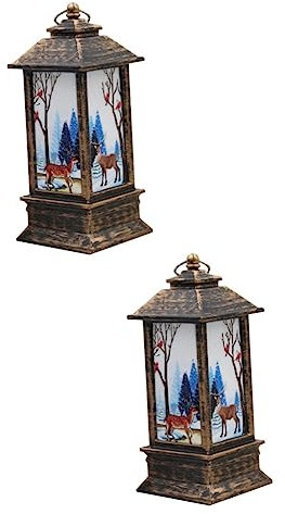 Housoutil 2st Geführte Laterne Weihnachtslaterne Schneekugel Antike Kerzenlaterne Geführte Weihnachtslaterne Weihnachtsnachtlicht Weihnachtswindlaterne Tischlaterne Led Holzhaus Rotieren