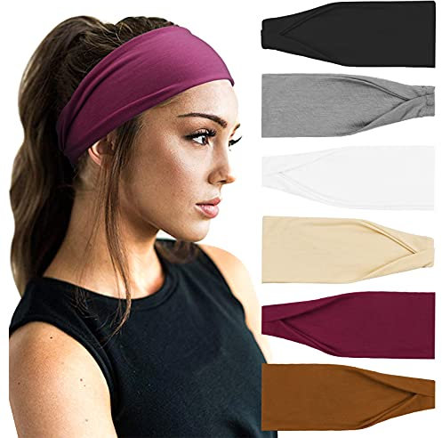 DRESHOW 6 Stück Damen Stirnband Kopfband Haarband Turban Elastische Stirnband Haarschmuck für Mädchen Alltag Yoga Sport Fitness