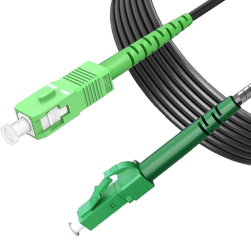 Elfcam® - 150m Câble à Fibre Optique en Acier Blindé, Convient aux Installations Extérieur et Intérieur, SC/APC à LC/APC Simplex Monomode Noir 3,0mm (150M)