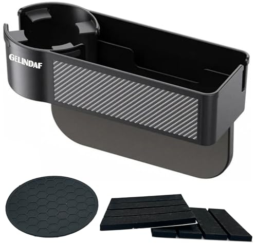 Car Back seat Organizer with Big Cup Holder, Car Seat Gap Filler Stroage Box for Kids and Adults, Adjustable Car Cup Holder with a Coaster GELINDAF