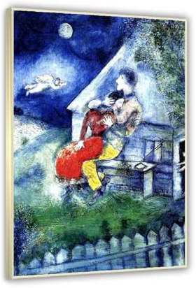 LZ6J8C9 Bilder von Marc Chagall Gerahmt-Marc Chagall Kunstdruck-Lovers-Surrealismus Leinwand-Moderne Deko Wohnzimmer 70x105cm(28x41 Zoll) Champagnerrahmen