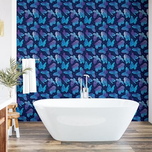 ABAKUHAUS Schmetterling abziehbare & klebbare Tapete für Zuhause, Wasserfarben Ombre Nacht, selbstklebendes Wohnzimmer Küchenakzent, 33 cm x 250 cm, Himmelblau Lila Indigo