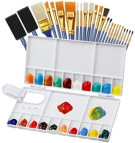 Halobios 26-teiliges Pinsel-Set mit 25 Stück Pinseln und 1 Stück Faltpalette für Acryl-, Öl-, Aquarell-, Gouache-Malerei und Kunsthandwerk, Künstlerbedarf für Erwachsene