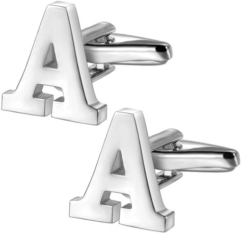 WMUVAZA Herren Edelstahl Manschettenknöpfe, Hochzeit Cufflinks Manschettenknopf Silber Buchstabe A, Edelstahl Manschettenknöpfe Hochzeit Cufflinks, Manschettenknopf Silber