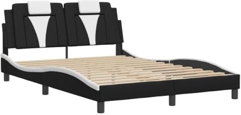 vidaXL Bettgestell, Bett Viana ohne Matratze, Bettrahmen mit Lattenrost, Doppelbett für Schlafzimmer, SchlafzimmerBettgestell Schwarz Weiß 140x200cm Kunstleder