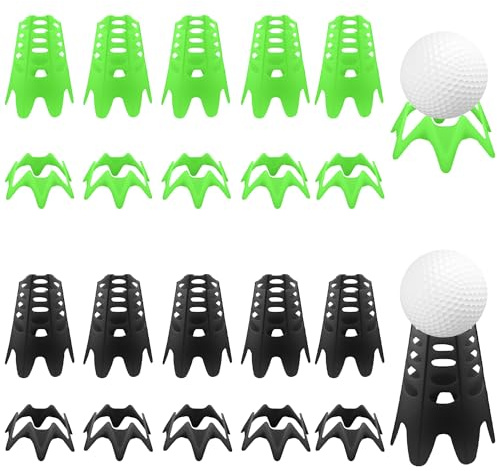PEUTIER 20St Golf Tees Kunststoff, 10 Große und 10 Kleine Golf Simulator Tees Golf Matten Tees Übungs Golf Tees für Drinnen Draußen zu Hause Winterrasen (Schwarz, Grün)