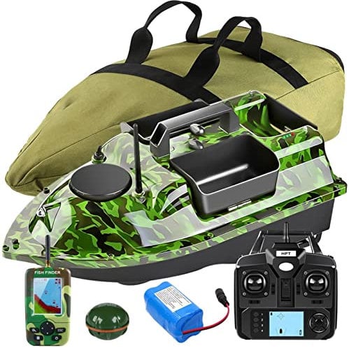 FUMBJFKT GPS Fishing Bait Boat with 3 Catapult Type Bait Hoppers Carp Fishing Bait Boat Carp Hook Post Boat,Fish finder with Sonar Sensor,Handbag