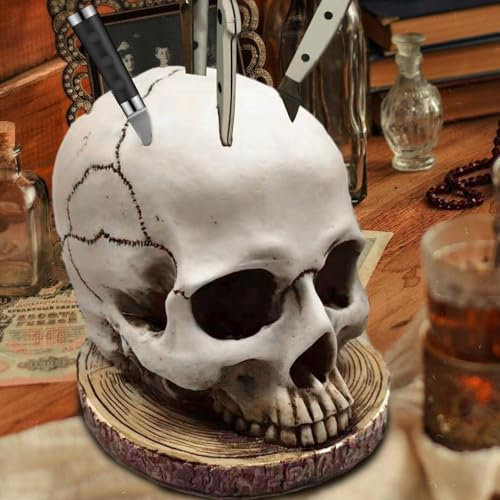 Messerhalter Totenkopf | Gothic Skelett Messerblock | Gruseliger Kunstharz Messerhalter | Gruselige Aufbewahrungsregal Dekoration | Ohne Messer