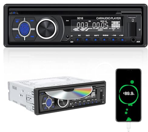 Single Din Car Radio CD Player, Car DVD Player with Bluetooth, Hands-Free Calling, Car Stereo MP3 Player, Car Audio Receiver with AM/FM Radio, VCD, DVD, USB/SD Card/AUX Input, MP3+