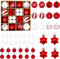 MHwan Weihnachtskugeln, 44 Stück Wunderschön Bemalte Weihnachtskugeln Kunststoff, Bruchsicher und Langlebig, Funkelnder Weihnachtsbaumschmuck, 6cm und 3cm, Rote und Weiße Christbaumkugeln