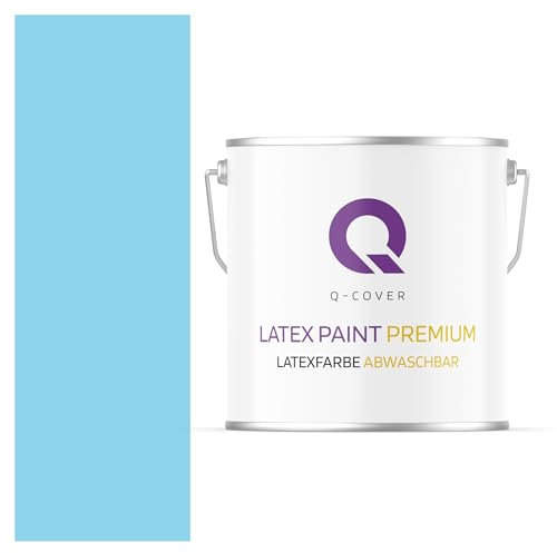 Q-COVER Latexfarbe Abwaschbar 5L (ca.35m2) Himmelblau Farbton Innenfarbe Wandfarbe Deckenfarbe Klasse 2 Mattfarbe Für Allergiker Scheuerfest Geruchlos Frei Von Voc