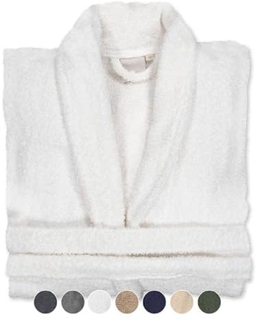 BOSKIMO Peignoir de Bain Unisexe 100% Coton - Peignoir Doux et Absorbant pour Homme et Femme - Avec Capuche (FR/ES, Alpha/lettres, TTG, Taille normale, Taille normale, Blanc, Sans Capuche)