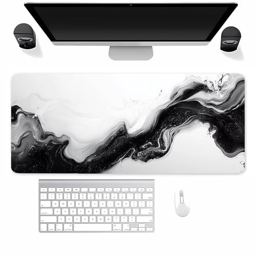 Mauspad Gaming, Mousepad Groß Weiß Grau Schwarz, Mouse Pad XXL 900x400x2mm, mit Einer speziellen Oberfläche und Anti Rutsch Gummi Basis, verbessert Präzision und Geschwindigkeit für Zuhause, Büro