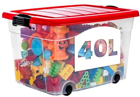 KONZEPT Aufbewahrungsbox mit Deckel & Rollen Set 3 Stk. 53X40x32cm 40L, Transparent, Stapelboxen mit Deckel, Vielseitig Einsetzbar zu Hause & Büro