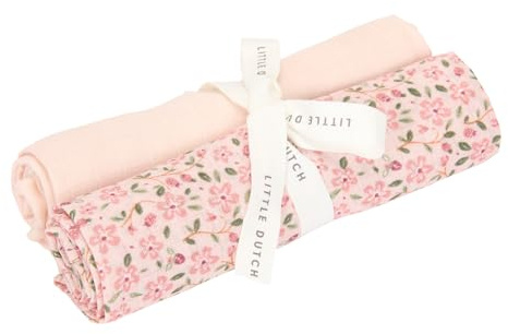 Little Dutch Mulltücher Swaddle Spucktücher Musselin 2er Set (70x70 cm) Baumwolle Fairy Floral & Blossom rosa - Fairy Garden