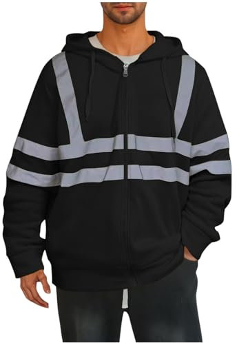 Herren Warnjacke Outdoor Reflektierende Laufjacke und Fahrradjacke Arbeitsjacke mit Reißverschluss Sport Warnschutzjacke Softshelljacke Baumwolle Jacke Meine Bestellungen Schwarz 4XL