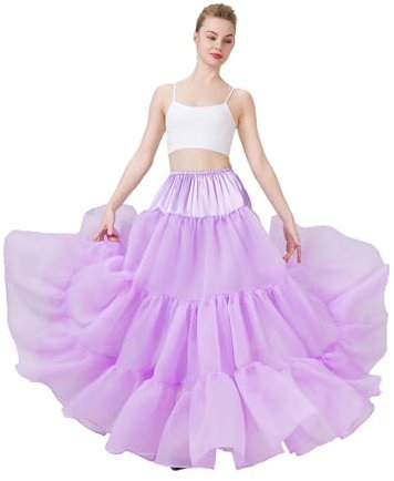 BEAUTELICATE Enagua Mujer Larga Tul 50s Vintage Retro A Line Enagua Crinolina para Boda Vestido de Novia Rockabilly Carnaval Halloween (Lila-102cm,M)