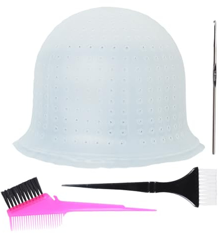 Pre-punched with Holes Silicone Highlight Cap Hair Color Set Professional Reusable Highlighting Cap with Hook Salon Hairdressing Dyeing Staining Tools for Women Men