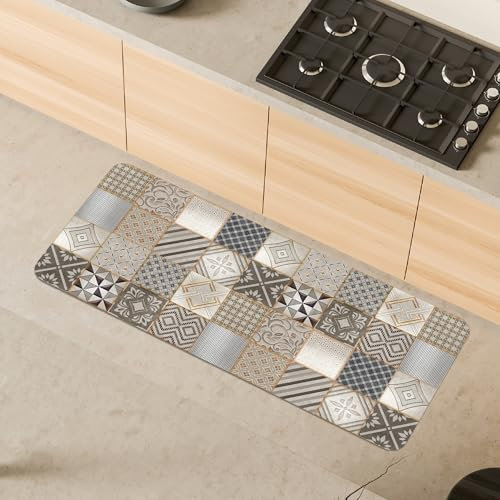 Comart - Tappeto Cucina Austin - Impermeabile - Antiscivolo - Antimacchia - Lavabile in Lavatrice - Passatoia in Poliestere - per Corridoio e Cucina - Made in Italy - Cementine Grigie - 50x130 cm