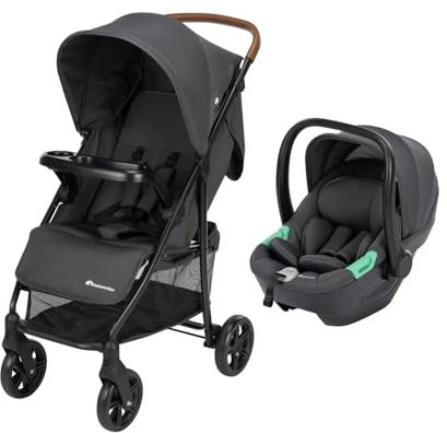 Bebeconfort Misty Duo, Kompakter Kinderwagen 2-in-1 Set, mit i-Size Babyschale, Korb 8 kg, Tablett als Schutz und Spielbereich, Liegeposition, zusammenklappbar, 0-4 Jahre, bis 22 kg, Mineral Graphite