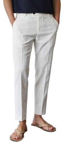 GINGTTO Leinenhose Herren Lang Sommer Leicht Strandhose Slim fit Leinen Hose Männer Weiss Business Hosen Weiß 32/32