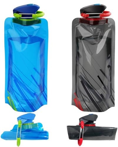 Rnigra Collapsible Water Bottles 2pcs, 700ml Foldable Water Bottle, Folding Water Bottle with Carabiner Clipreusable Bpa Free Collapsible Water Bottle for Outdoor Sports Travel Biking(Black, Blue)