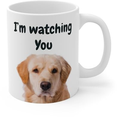 Golden Retriever Coffee Mug, Funny Dog Design 'I'm Watching You'