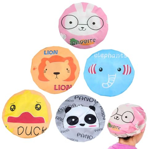 5PCS Cuffia da Doccia per Bambini, Cuffia per La Doccia del Fumetto, Bagno da Bambino Doccia Caps, Cuffie da Doccia Impermeabili Doppio Strato