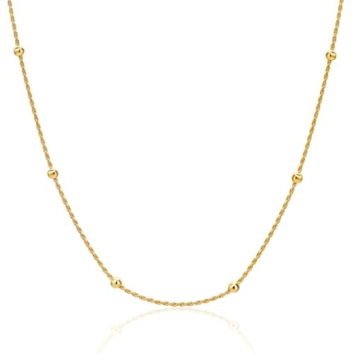 MIORE 18CT Gold Plated 925 Sterling Silver Necklaces for Women, Gold Plated Rope Necklace, Silver Chain Beaded 45 cm long, Hypoallergenic Jewellery For Women Made in Italy, Delivered in Jewellery Box