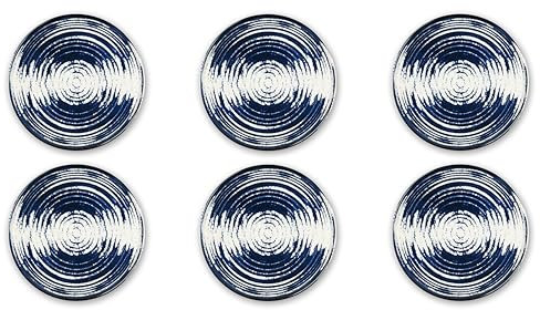Excelsa Ermes Lot de 6 assiettes de service en céramique, décoration en spirale bleue et blanche