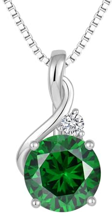 FJ Rundschliff Halskette Damen 925 Sterling Silber Geburtsstein Kette mit Anhänger Schmuck Geschenk für Frauen Mama Frau