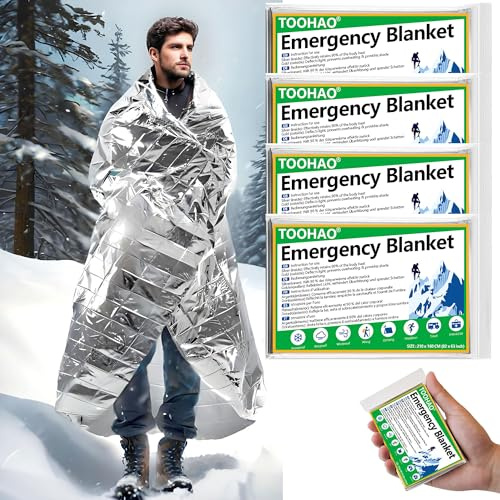 TOOHAO Rettungsdecke Silber 4 Stück, Erste Hilfe Decke 210x160cm | Emergency Blanket Perfekt für Outdoor, Wandern, Naked Survival Ausrüstung, Marathons & Notfall, Robust, Reißfest &Wasserdicht