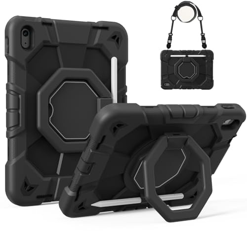 zoyu Hülle für iPad 11./10. Gen 2025/2022, Robuste Schutzhülle, Schwarz | Militärstandard Fallschutz, Mehrschichtiger PC+TPU-Schutz, 360° drehbarer Ständer mit gedämpfter Rotation, Stoß- & kratzfest